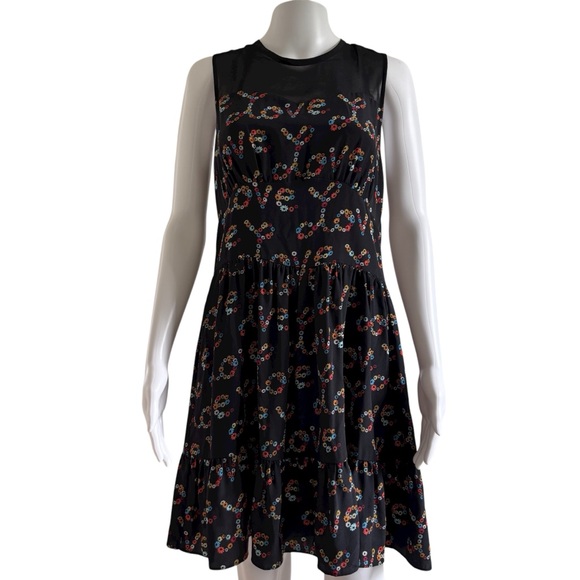 Sandro Paris Love Floral Print Silk Black Dress Size 1 - Picture 1 of 8